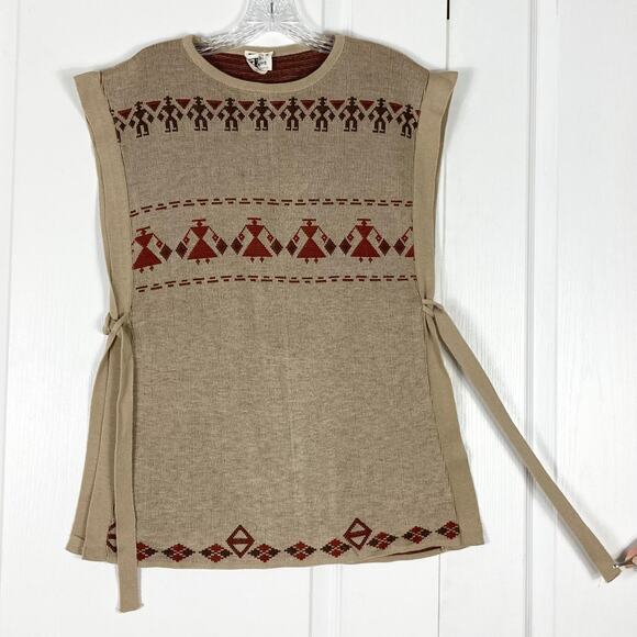 Vintage CAL KNITS Sweater Tunic Vest Cape Poncho M Aztec Western Folk Native - Picture 3 of 12